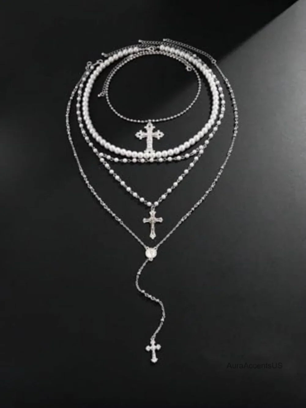 Layered Cross Necklace Set for Unisex Gothic Punk Jewelry with Rhinestone